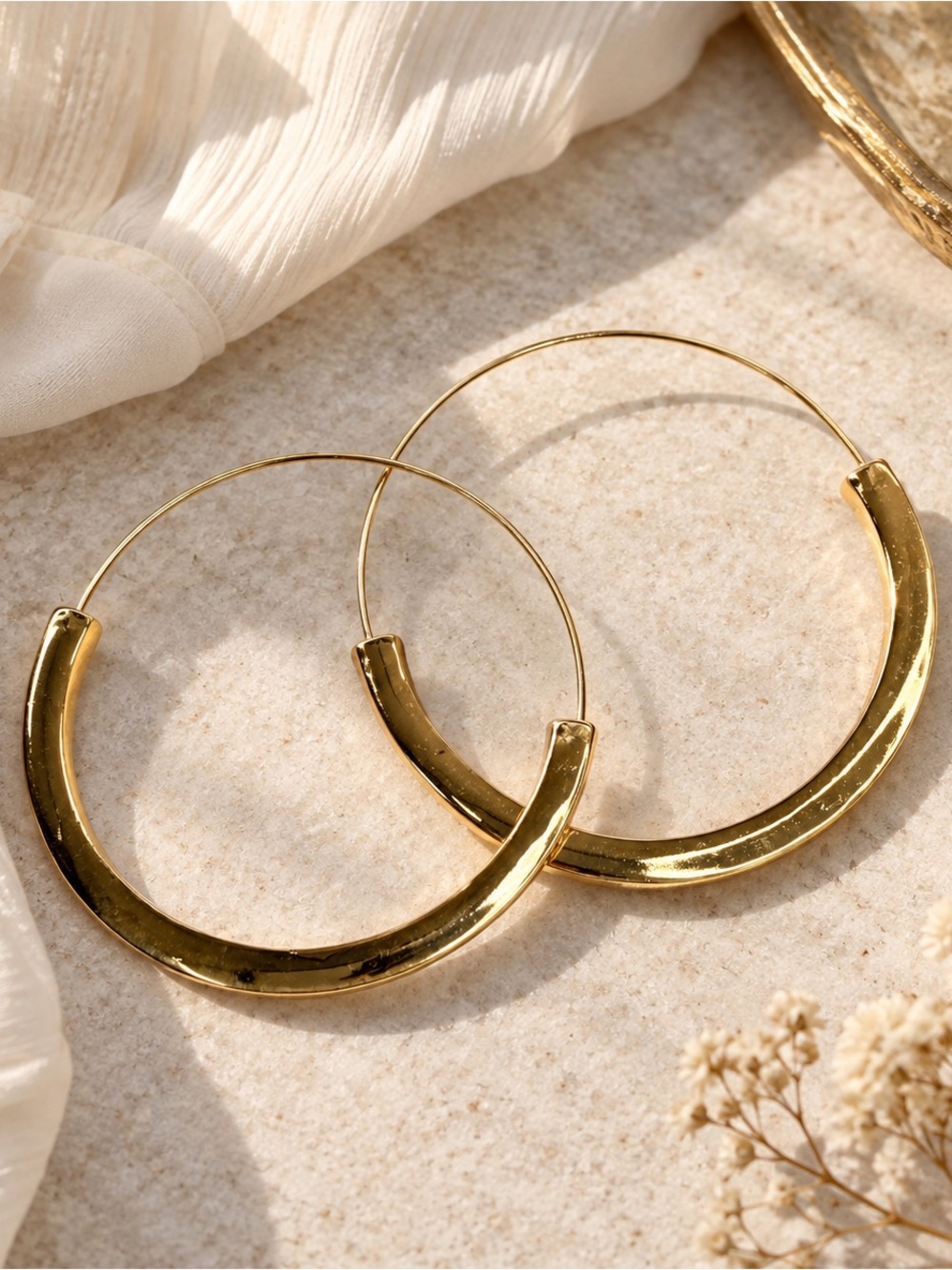 Oversized Gold Tone Curved Bar Hoop Earrings Statement 2.5”